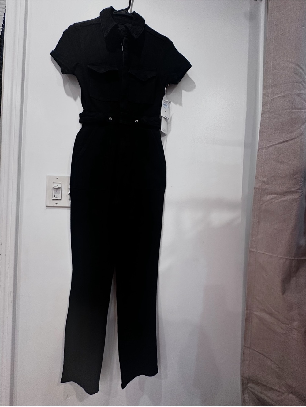 Good American Black Short-Sleeve Utility Jumpsuit with Belt